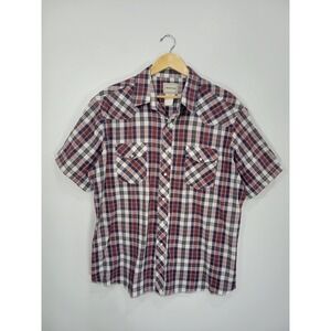 Frontier Mens XL Red White Blue Plaid Short Sleeve Western Pearl Snap Shirt